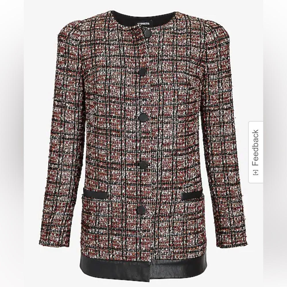 Express Metallic Plaid Tweed Jacket Size Large NWT